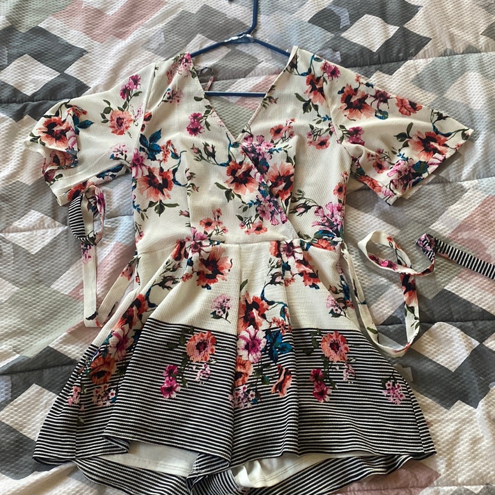 White floral romper, size small.
